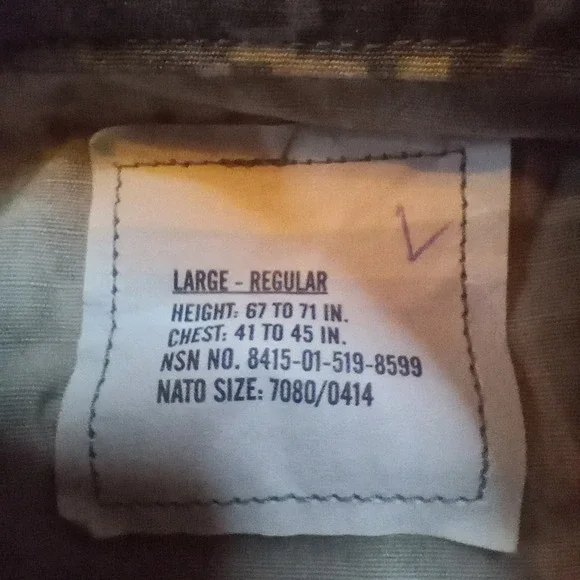 Army Combat Uniform Coat Size Large Regular NSN 8415-01-519-8599 Camouflage - Picture 8 of 11